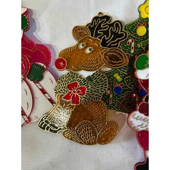 Vintage Christmas Suncatchers Lot (8) Santa Reindeer Plastic Window Hanging 9" - Picture 6 of 7